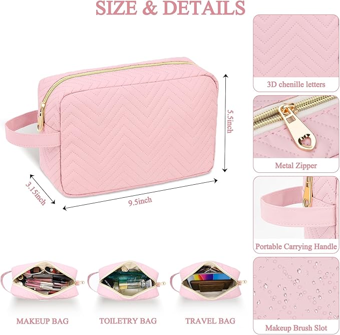 Sernaxi Personalized Initial Makeup Bag Waterproof Leather Cosmetic Bag Travel Toiletry Bag, Valentine’s Day Gift Makeup Organizer Case & Makeup Pouch for Women Teen Girls Mom Girlfriend Wife