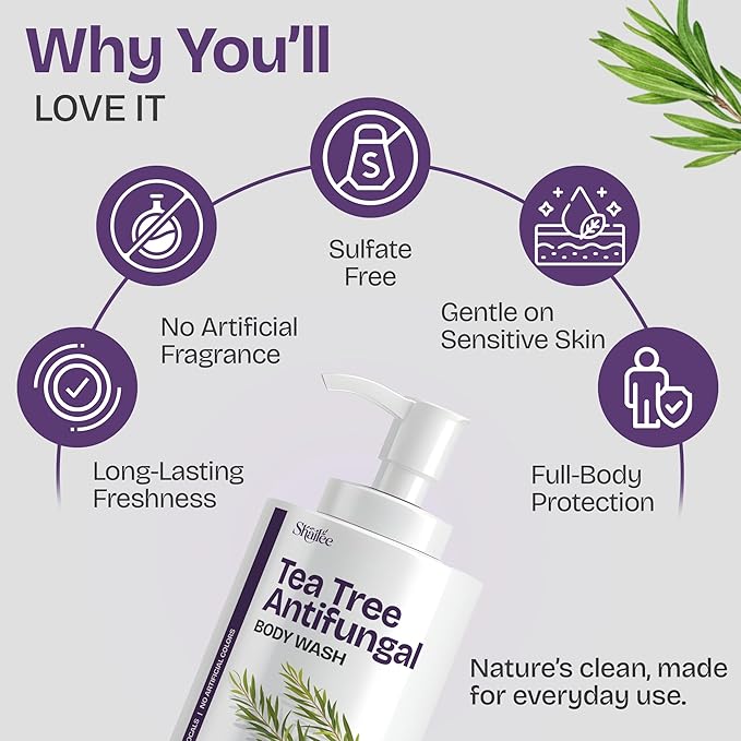 Shailee Antifungal Body Wash with Tea Tree Oil | Eczema Body Wash Treats Ringworm, Back Acne & Jock Itch | Antifungal Soap For Men And Women with 1% Tolnaftate (16.9 Fl Oz Pack of 1)