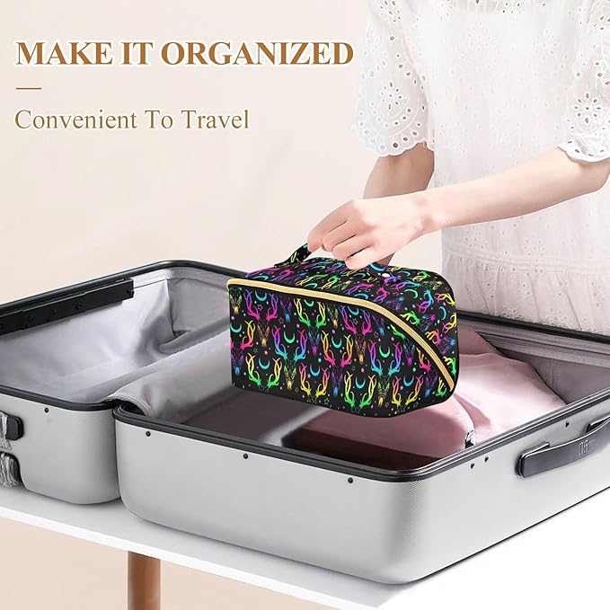 MNSRUU Makeup Organizer Bag, Bright Deer Skulls Travel Makeup Bags Makeup Vanity Case Large Capacity Rhombus Cosmetic Toiletry Bag for Girl Women Ladies
