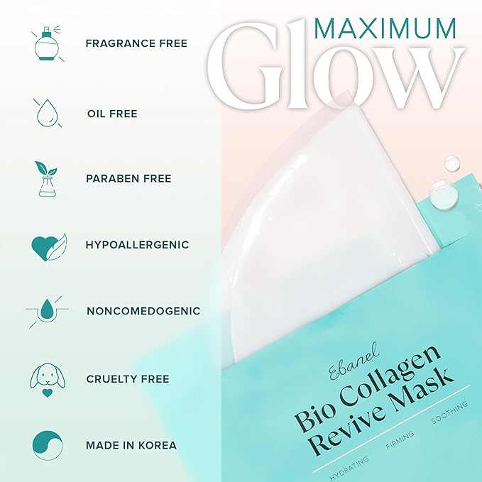 Ebanel Bio Collagen Face Mask, 4-Pack Hydrating Overnight Korean Sheet Mask