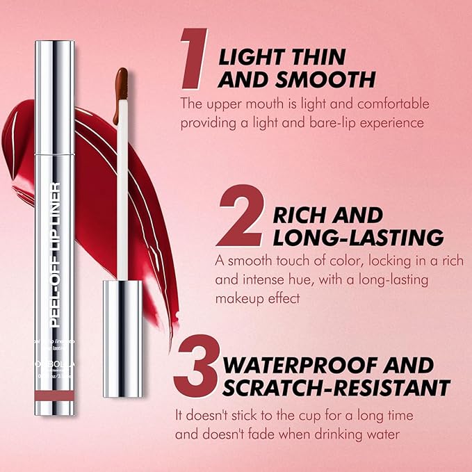 GLSFACE 3 Colors Peel Off Lip Liner with Tweezer Kit, Rich Color Matte Finish Lip Tint Stains Makeup Set for Women, Long Lasting, Waterproof, Smudge Proof, For All Skin Types (#1, #3, #5)