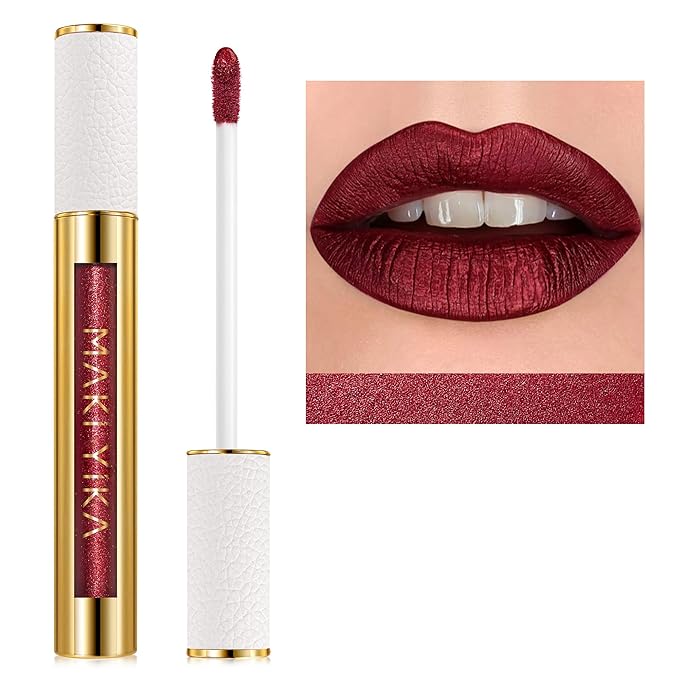 MAKI YIKA Dark Red Lipstick for Women Metallic Red Lipsticks Long Lasting