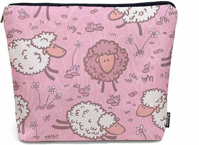 Kalygon Makeup Bag For Purse Sheep, Farm Animal Weed Flower Sheep Cosmetic Bags For Women With Zipper Travel Toiletry Pouch Makeup Bags Makeup Organizers Purse For Toiletries Cosmetics