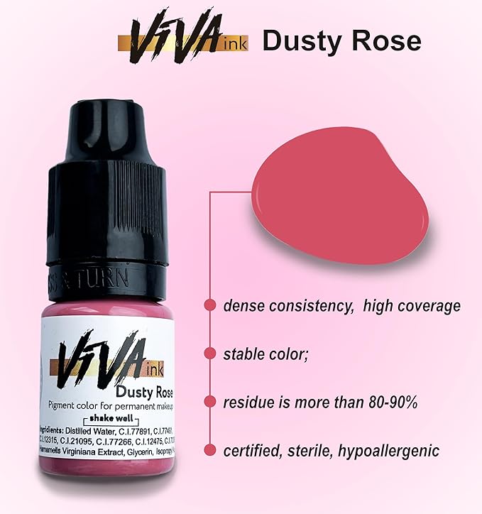 VIVA INK Lip Pigment – Dusty Rose – Permanent Lip Makeup – Microblading Ink for Durable and Colorful Lips – Long Lasting Color Lip Cosmetics (0.2 oz)