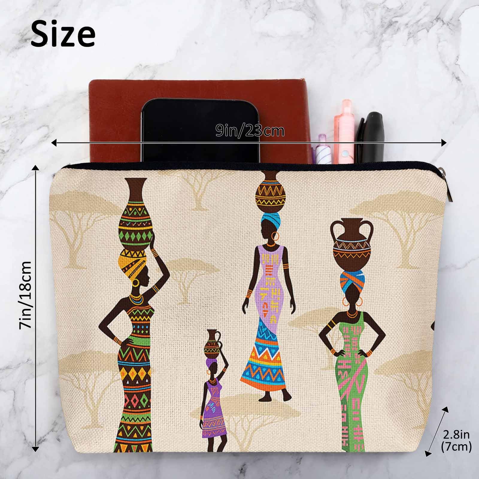 Kalygon African Woman Makeup Bags Makeup Organizer, Black African Women With Vases Flax Toiletry Bags Travel Cosmetic Bag Makeup Purse Pouch Skincare Bag Wallet Bags For Women Female Mom Daughter