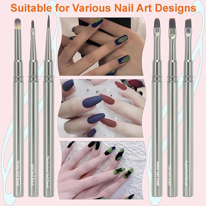 MYR 6Pcs Metal Nail Art Brushes & 2pcs Nano Nail Files for Nail Art Designs