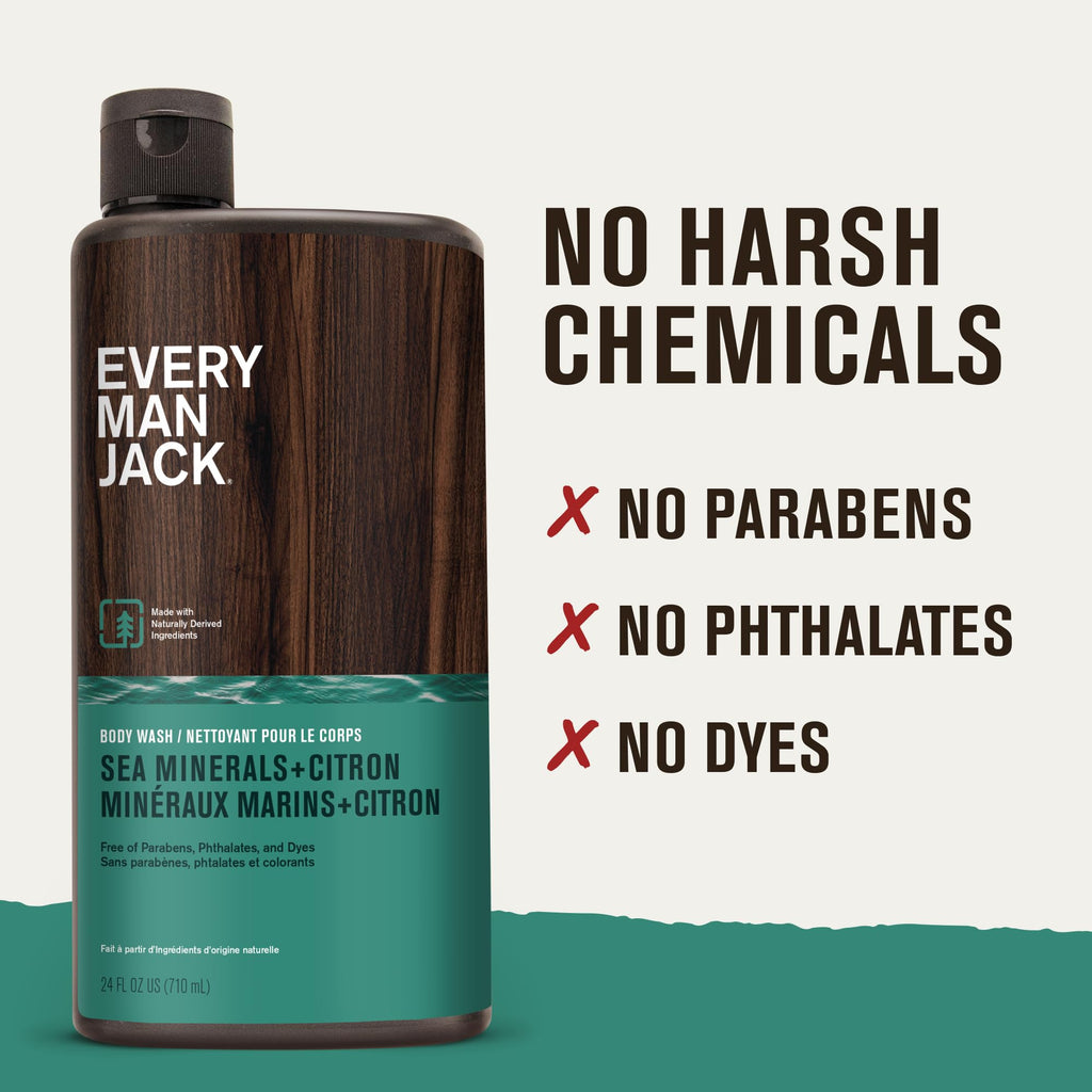 Every Man Jack Hydrating Body Wash for Men, Sea Minerals Citron, 2pk