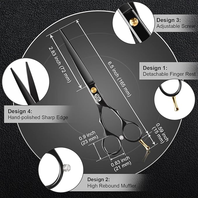 CIICII Hair Cutting Scissors, 6.5 Inch Barber Haircut Scissors Kit (Black)