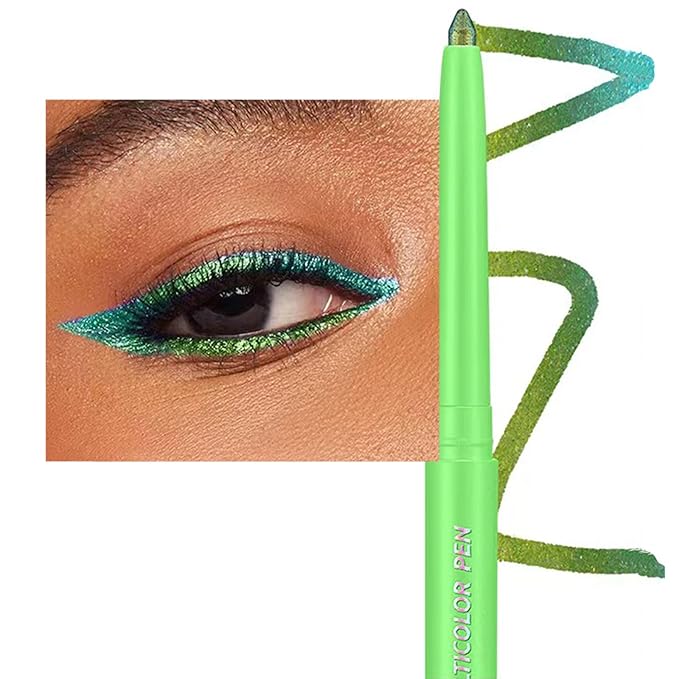 TWLBXMG Green Eyeliner Pen Chameleon Metallic Shimmer Color Changing Eye liner Pencil, Waterproof Long Lasting Eyeshadow & Eyeliner 2 In 1, Highly Pigmented Smudge Proof # 02