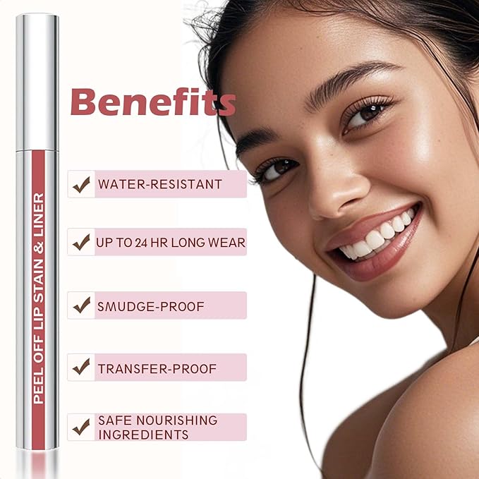 QCMME Lip Liner Stain Peel Off with Tweezer, Long Lasting Matte Lip Tattoo, Highly Pigmented Color Lip Makeup, Waterproof, Transfer-proof Lipstain for Women, COCOA