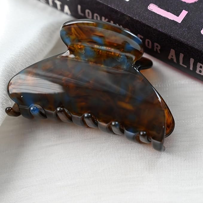 Prettyou Handmade Celluloid Acetate French Design Barrettes Tortoise Shell Claws Hair Claw Luxury Fashion Accessories Hair Clip for Women (brownblue)