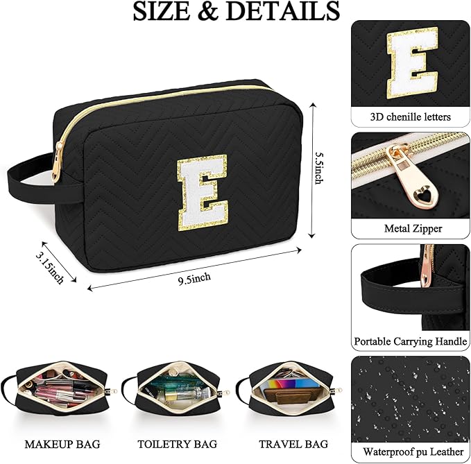 Sernaxi Personalized Initial Makeup Bag Waterproof Leather Cosmetic Bag Travel Toiletry Bag, Valentine’s Day Gift Makeup Organizer Case & Makeup Pouch for Women Teen Girls Mom Girlfriend Wife