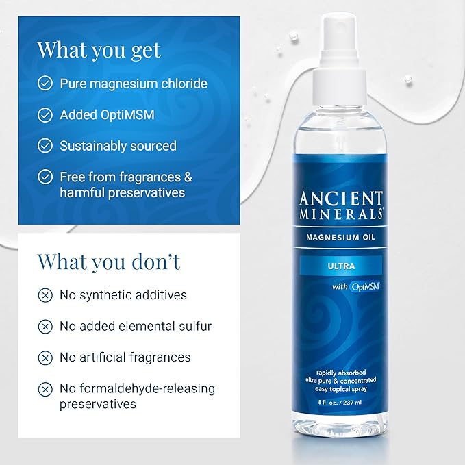 Ancient Minerals Magnesium Oil Spray Ultra with MSM, Zechstein, 4oz