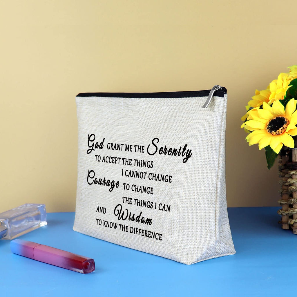 Christian Makeup Bag Serenity Prayer Gift Inspirational Gift for Women Cosmetic Bag Sobriety Addiction Recovery AA Gifts Religious Encouragement Motivational Gifts for Her Travel Toiletry Pouch