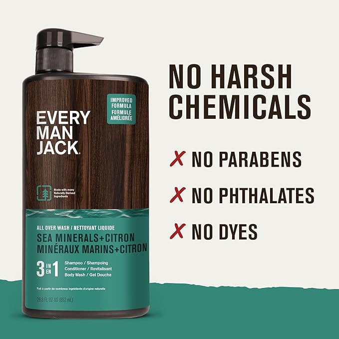 Every Man Jack 3-in-1 All Over Body Wash for Men, Sea Minerals Citron, 2pk