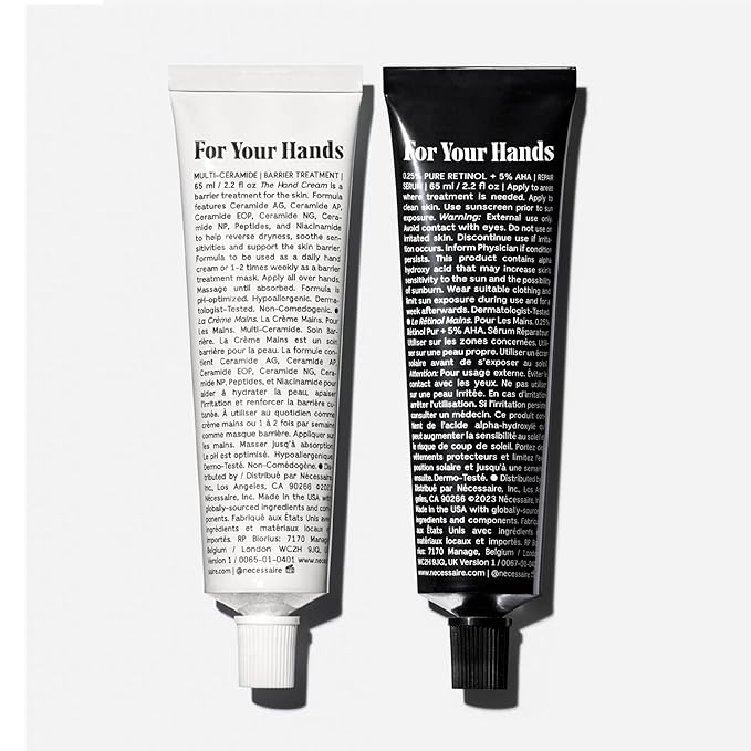Nécessaire The Hand Duo – The Hand Cream + The Hand Retinol Treatment Gift Set for Dry Hands – Daily Moisture + Nighttime Repair with Ceramides, Peptides & Retinol – 2 x 2.2 oz