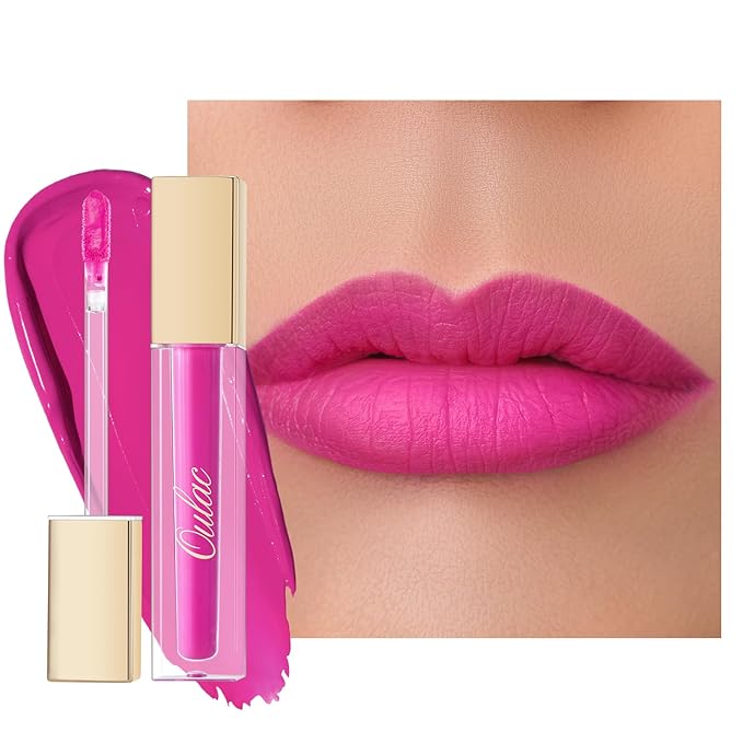 Oulac Hot Pink Lipstick Matte for Women, Pink Long Lasting Lipstick, No-Transfer Liquid Lipsticks,High Impact Lip Color with Vitamin E Waterproof Formula,Cruelty Free&Vegan M06