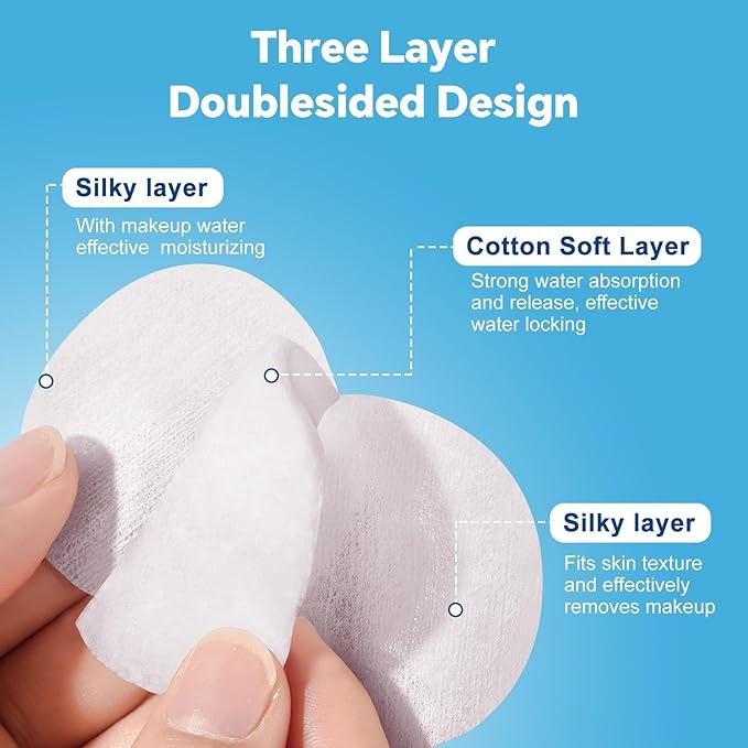Cotton Rounds for Facial Cleansing and Nail Polish Removal (300count) - 100 Count, Pack of 3,100% Pure Cotton, Hypoallergenic Makeup Remover Pads, Lint-Free Multi-Layer Design