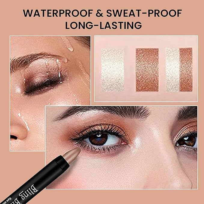 Eyeshadow Shimmer Stick, 16 Color Highlighter Eyeshadows Pencil Waterproof Glitter Eye Shadow Eyeliner Pen, Waterproof Eyeshadows Shimmer Stick Long Lasting Brightener Eyeshadow (12 Green)