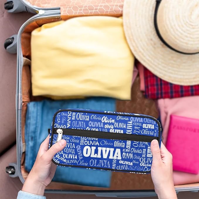 KFNHN Personalized Name Makeup Bag, Custom Women Cosmetic Bag Royal Blue