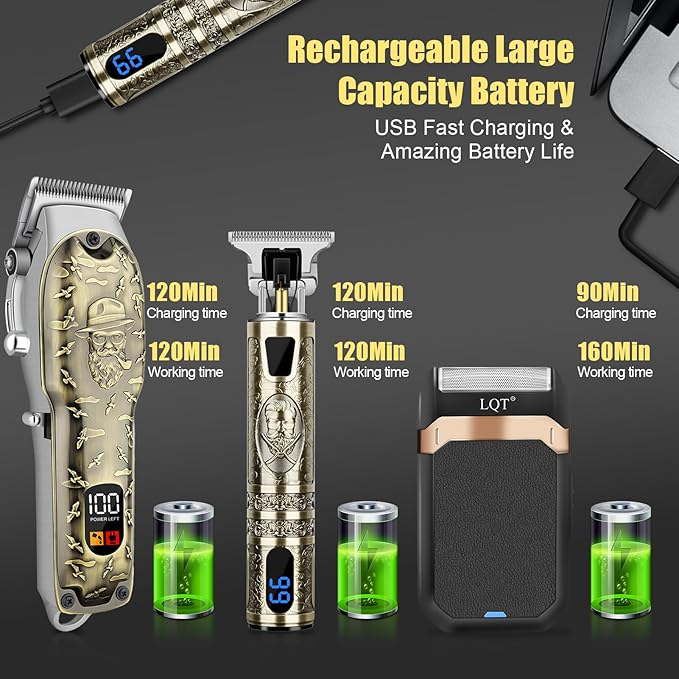 LQT Professional Hair Clipper Set for Men Electric Shaver Razor Cordless Hair Cutting Barber Clippers Beard Trimmer Men’s Grooming Kit Gifts for him (Bronze)