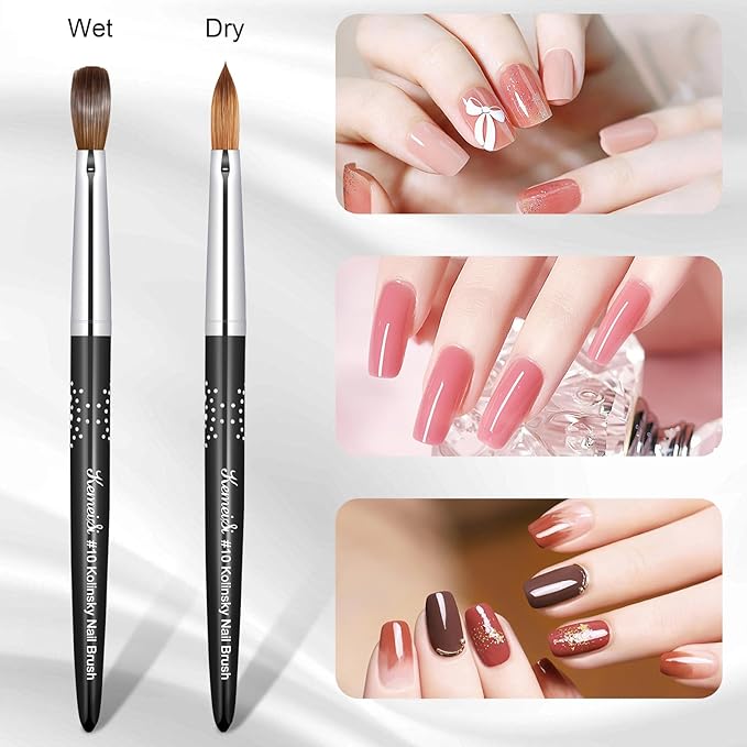 KEMEISI Acrylic Nail Brush Size #10, 100% Pure Kolinsky Nail Art Brushes for Acrylic Application, Sturdy Handle Oval Shaped Acrylic Powder Nail Design Tools for Professional Manicure DIY
