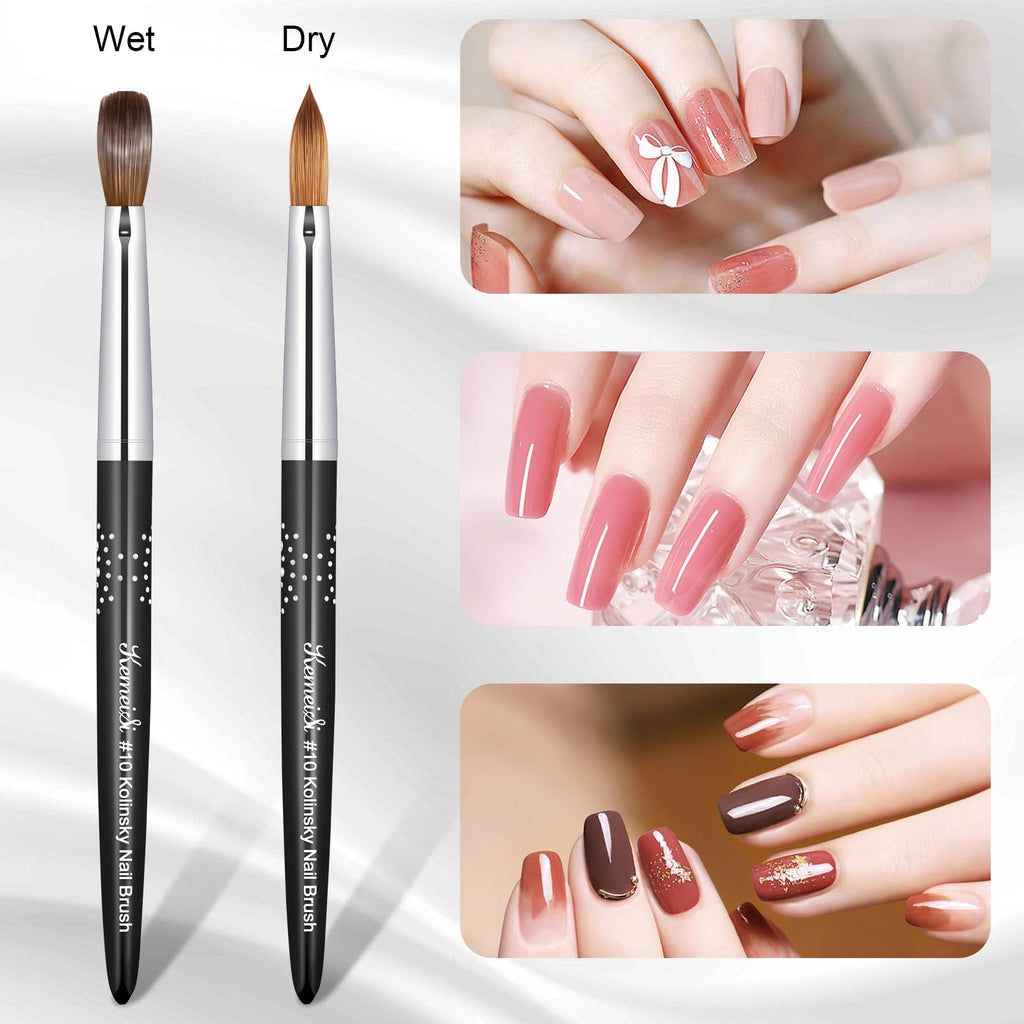 KEMEISI Acrylic Nail Brush Size #10, 100% Pure Kolinsky Nail Art Brushes for Acrylic Application, Sturdy Handle Oval Shaped Acrylic Powder Nail Design Tools for Professional Manicure DIY