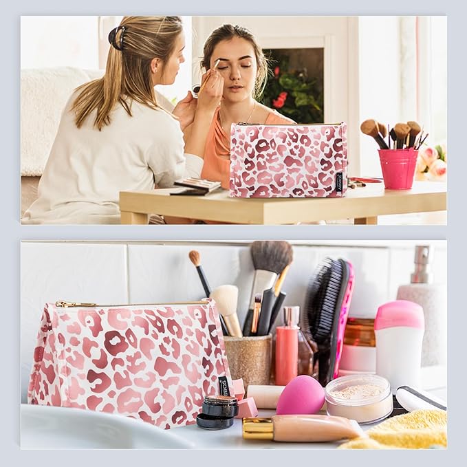 Aosbos Leopard Cosmetic Bag for Women, Travel Makeup Organizer Pouch
