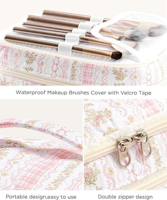 HBselect 2Pcs Travel Makeup Bag Large Quilted Cosmetic Bag Make up Bag