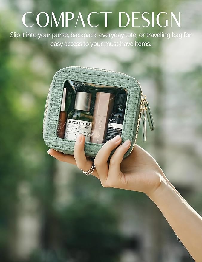 Popvibe Small Clear Makeup Bag for Purse, Travel Cosmetic Case Green, Mini