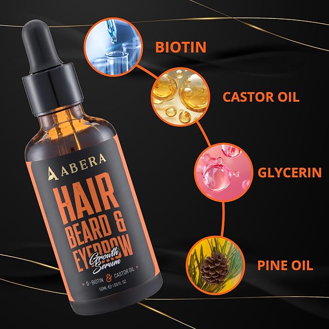 Abera Hair Growth Serum for Hair Loss, Natural Hair Regrowth Treatment for Hair & Beard with Biotin & Castor Oil, (2 Serum + Gift)