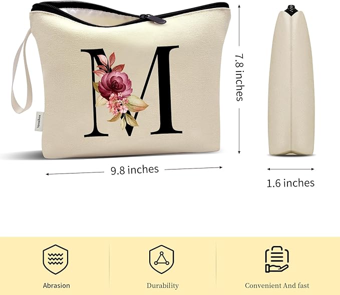 Vavabox A-Z Personalized Makeup Bag, Birthday Gifts for Women Mom, Gifts for Best Friend, Bride Bridesmaid Cosmetic bag (M, Cream Yellow)
