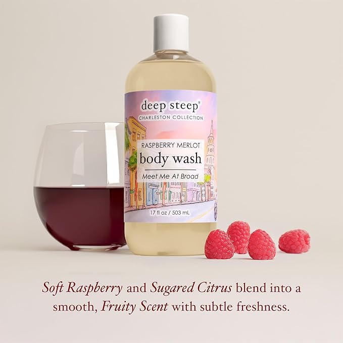 Deep Steep Raspberry Merlot Body Wash, Hydrating Shower Gel with Hyaluronic Acid & Shea Butter for Sensitive Skin, Bodywash for Women & Men, 17 Fl Oz, 1-Pack