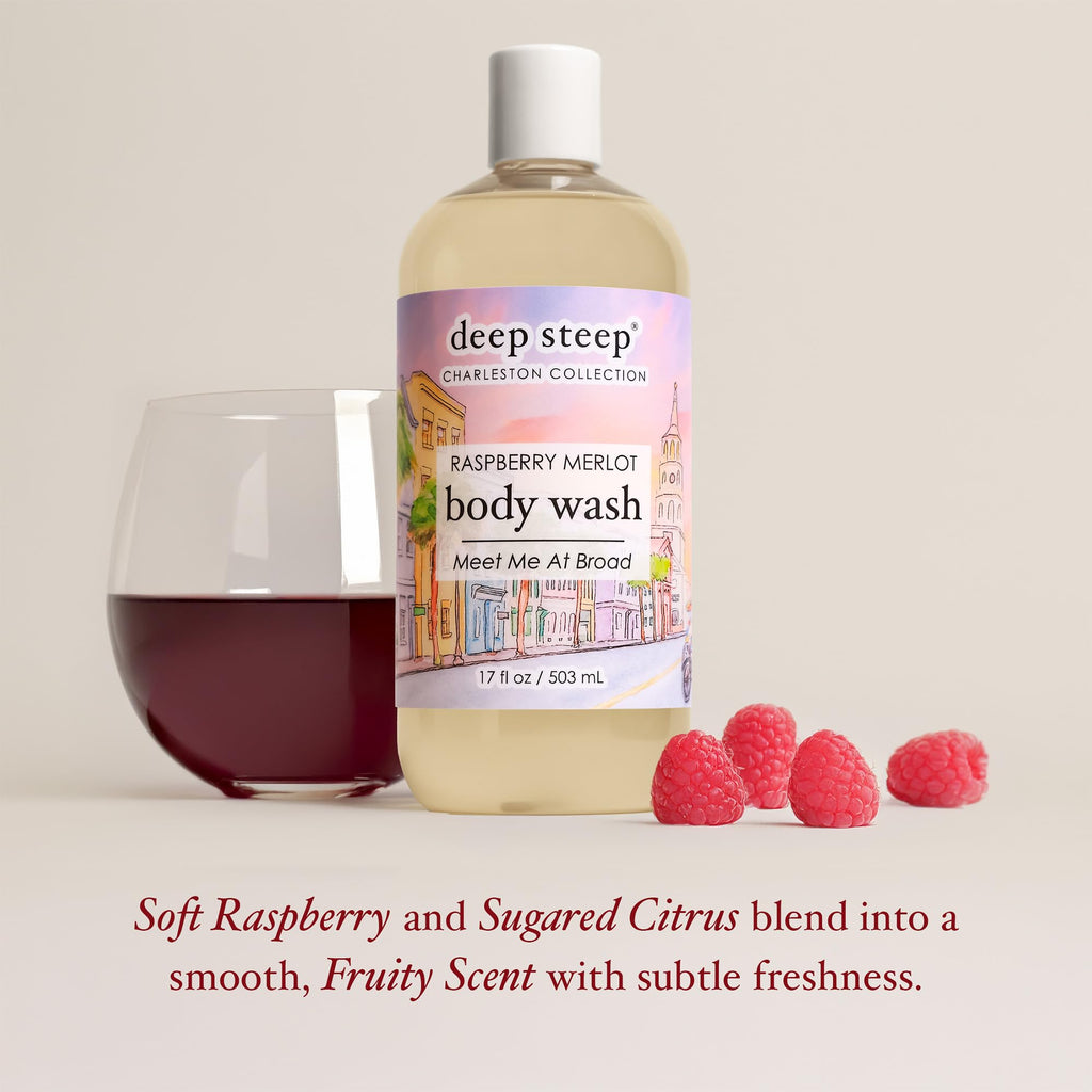 Deep Steep Raspberry Merlot Body Wash, Hydrating Shower Gel with Hyaluronic Acid & Shea Butter for Sensitive Skin, Bodywash for Women & Men, 17 Fl Oz, 1-Pack