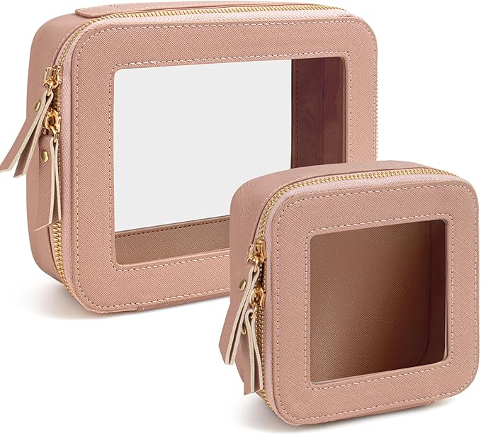 KOTORA Sunscreen Bag Clear Makeup Set,Portable Travel Toiletry Pouch Beach Vacation Essentials for Women, Vegan Leather Cosmetic Pouch Car Essentials Pink Car Accessories for Girls (Nude Pink) T