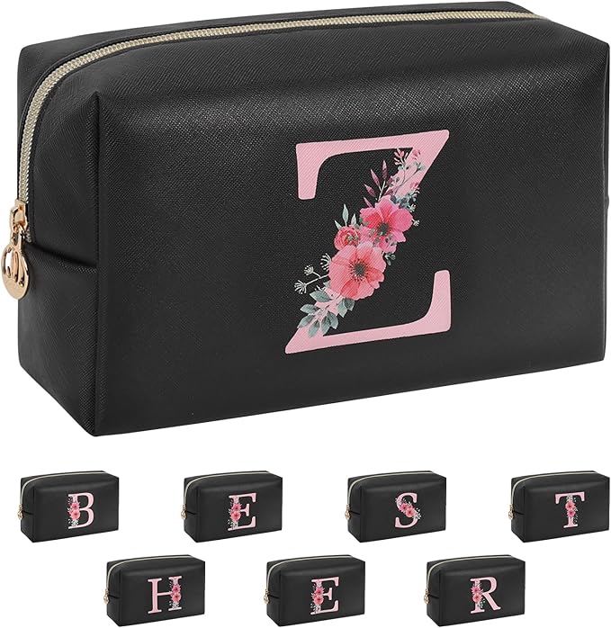 Initial Makeup Bag for Women, Travel Makeup Bag Small Cosmetic Bag, Birthday Gifts for Girls and Women, Teen Girls Gifts Trendy Stuff, Personalized Gifts for Grandkids Teacher Friends Bride Bridesmaid