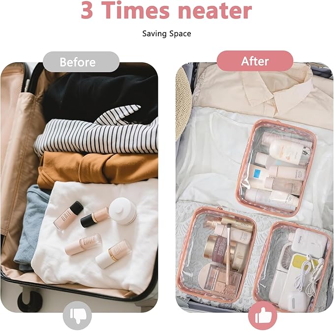 CTyeIahk Clear Makeup Bag 6 Pack Zippered Travel Cosmetic & Toiletry Organizer Bag Set for Makeup Travel for Women Airport Airline Compliant Bag, Pink