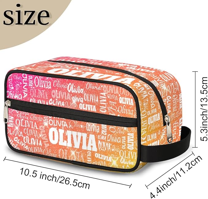 KFNHN Custom Makeup Bag Travel Toiletry Bag Shiny Glitter Starry Red Orange