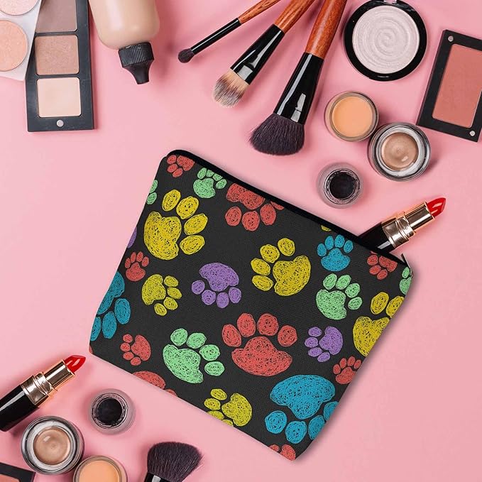 Kalygon Woman Makeup Bag Dog Paw, Rainbow Doodle Paw Prints Cat Footprint Makeup Bags Travel Cosmetic Bags Toiletry Makeup Organizer Pencil Pouch Make Up Cosmetic Bag For Owners Lady Birthday Gifts
