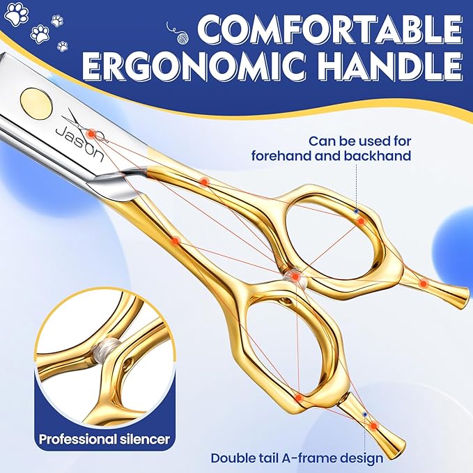 Jason Curved Dog Chunker Scissors - 8" Grooming Downward Shears 23 Teeth