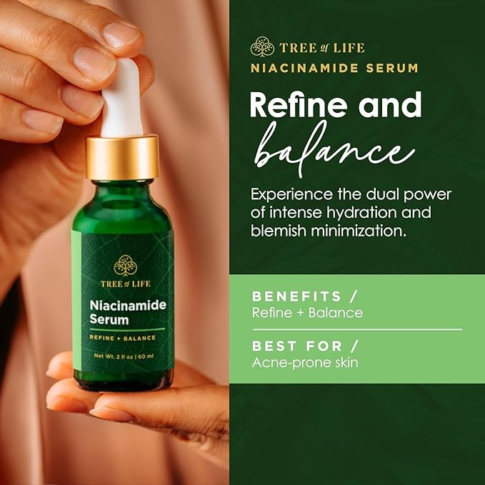 Tree of Life Niacinamide Serum for Face - Brightening and Hydrating Face Oil for Dark Spots and Fine Lines - Suitable for Sensitive Skin - Dermatologist Tested Skin Care - 2 Fl Oz