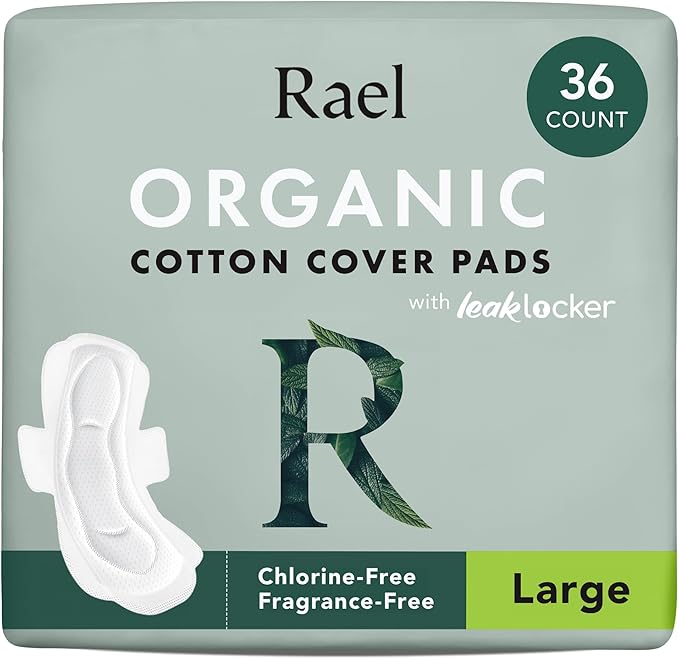Rael Organic Cotton Cover Sanitary Pads for Women, Heavy (Large, 36 Ct)