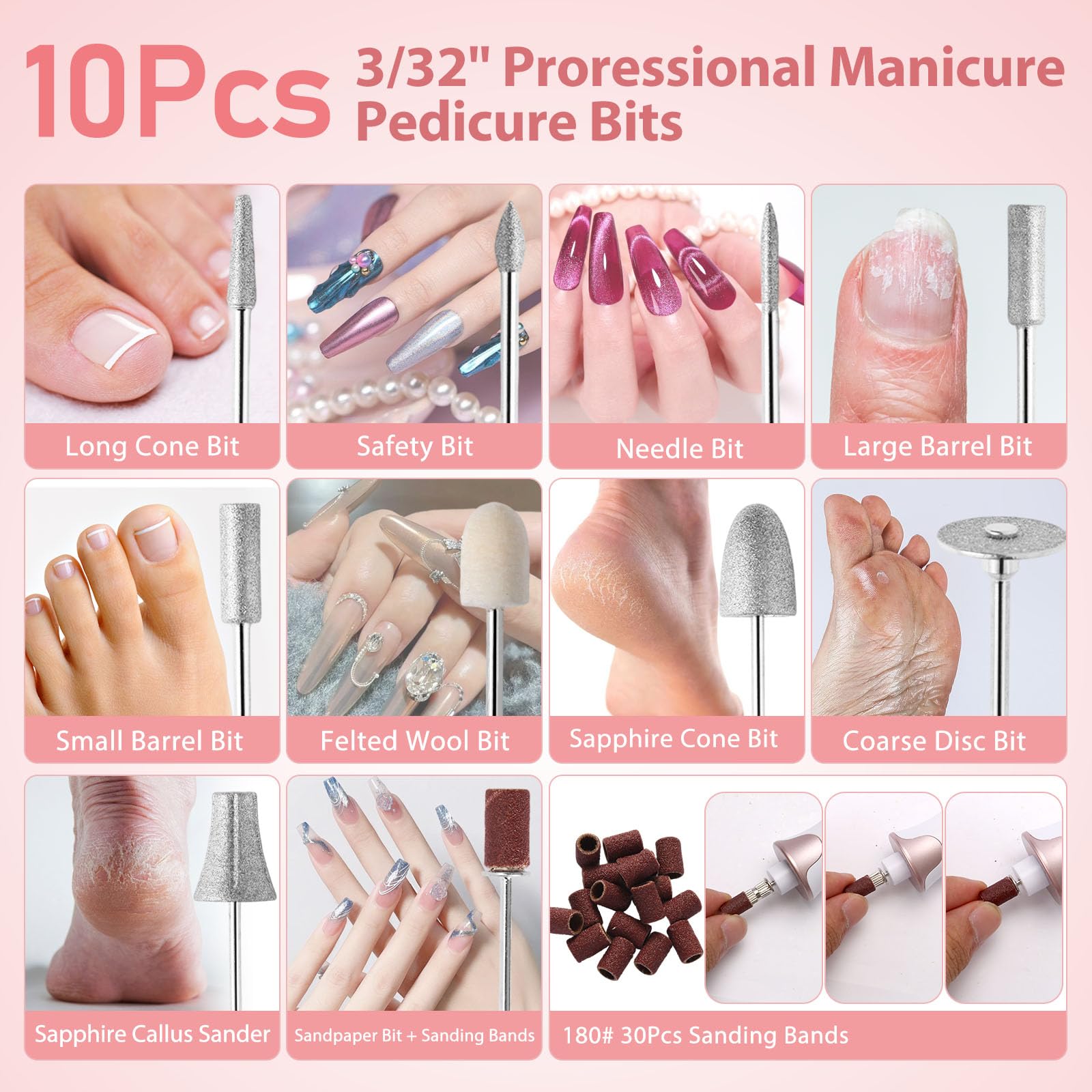 ZABOUL Electric Nail Drill Kit, Professional Manicure Pedicure Rechargeable & Cordless Nail File Buffer for Acrylic Nails Gel Polishing Removing Manicure Salon Home