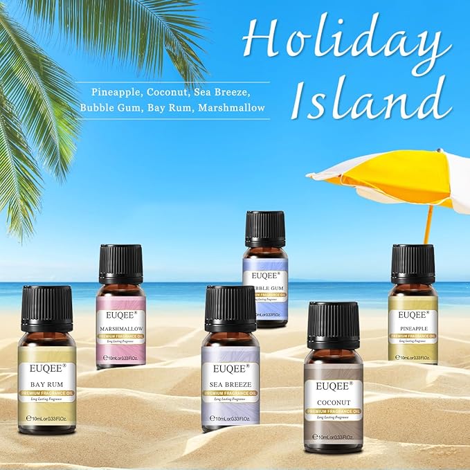 EUQEE Summer Holiday Island Fragrance Oil Gift Set of 6 for Humidifier