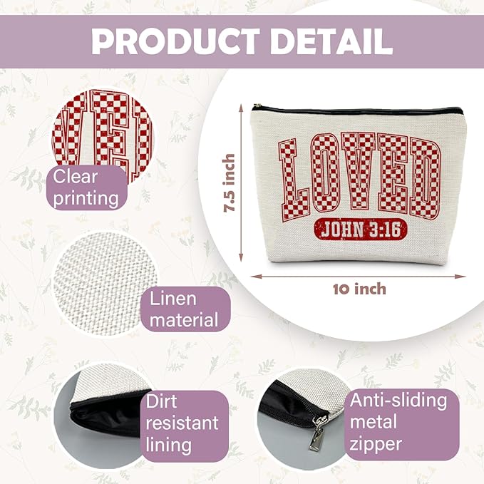 RYYCDOI Loved John 3:16 Bible Verse Makeup Bag, Trendy Christian Cosmetic Bags for Women, Christian Gifts for Women Makeup Pouch, Faith Based Gifts Zipper Pouch