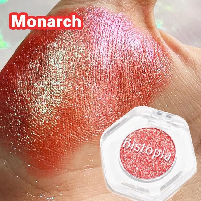Bistopia Holographic Glitter Single Eyeshadow, Pearlescent Shimmer Metallic Cream Powder Eye Makeup, Blendable Long Lasting Waterproof, Multi-Use Face Highlighter, 2g (Monarch)