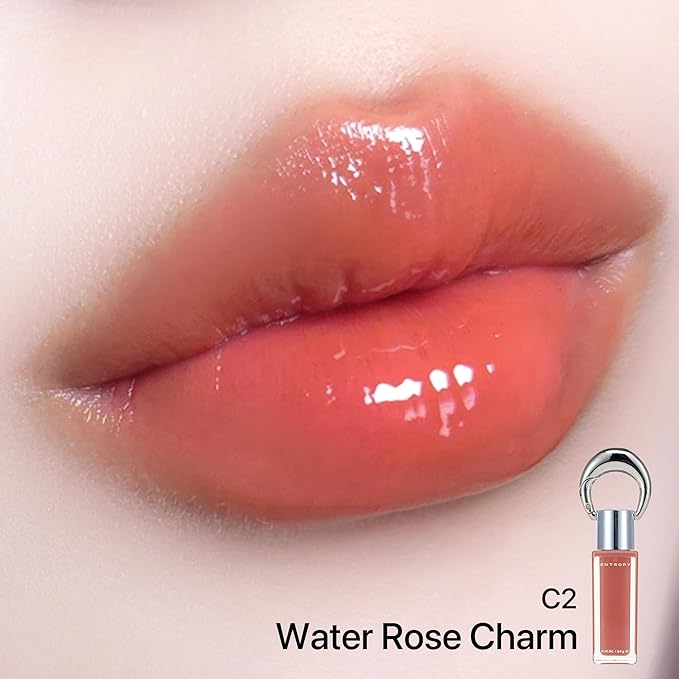 ENTROPY Makeup Glossy Lip Tint – Juicy Glow Line/Non-Sticky Hydrating Lip Gloss Tint, High Shine Finish, Buildable Sheer Color, Lip & Cheek Makeup - Water Rose Charm (Neutral Rosy Pink)
