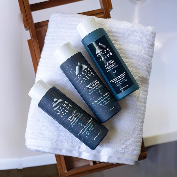 Oars + Alps Men's Sulfate Free Hair Shampoo and Conditioner Set for Men & Women, Infused with Kelp & Algae Extracts, Nourishing & Moisturizing, Paraben Free, Fresh Ocean Splash Scent, 2pk, 13.5oz