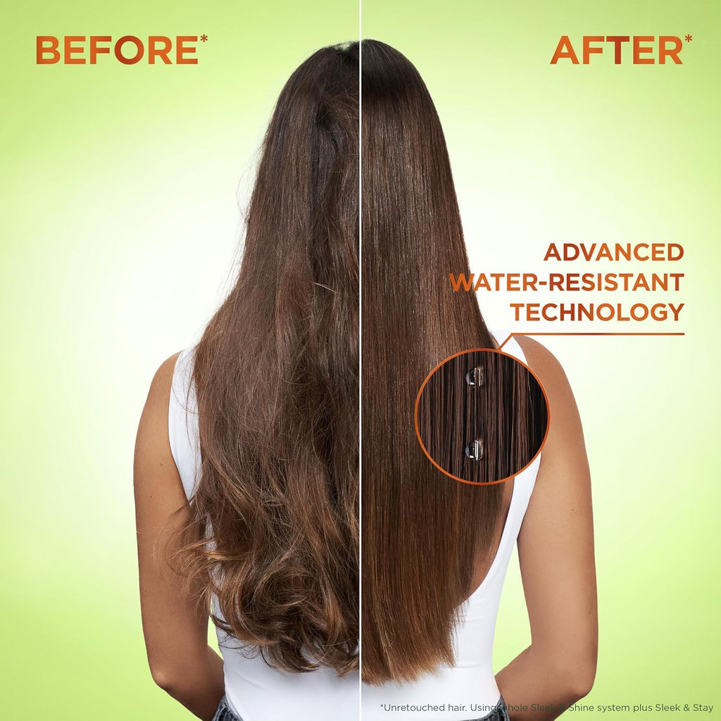 Garnier Fructis Sleek & Shine Shampoo and Conditioner Set with Anti-Frizz Serum for Frizzy Hair, Up to 72H of Frizz Control, Smooths Flyaways & Boosts Shine, 3 Items 29.6 Fl Oz (Packaging May Vary)