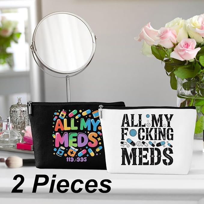 2 Pcs Medicine Makeup Bag, Travel Makeup Case Cosmetic Bags for Women Girls